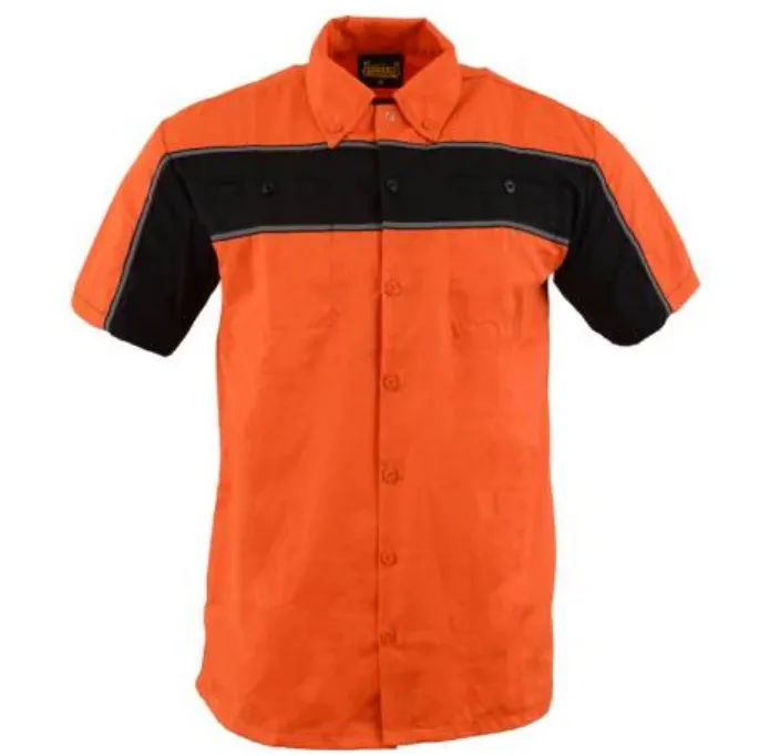 Milwaukee Leather Men’s Two-Tone Short Sleeve Motorcycle Mechanic Shirt with Reflective Material - MDM11670.144