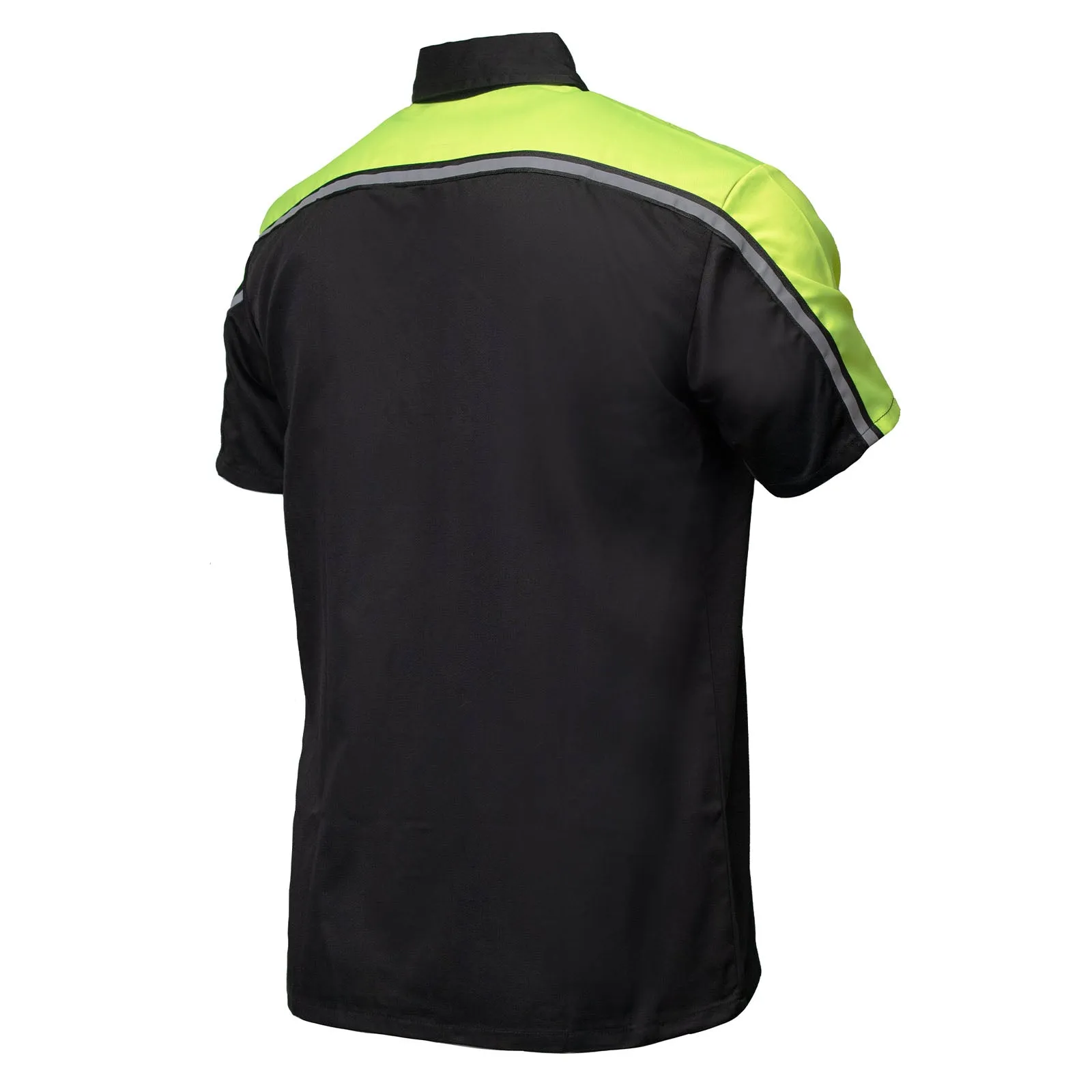 Milwaukee Motorcycle Clothing Co. MDM11604 Men's Black and Neon-Green Button Up Mechanic Shirt w/ Reflective Stripe