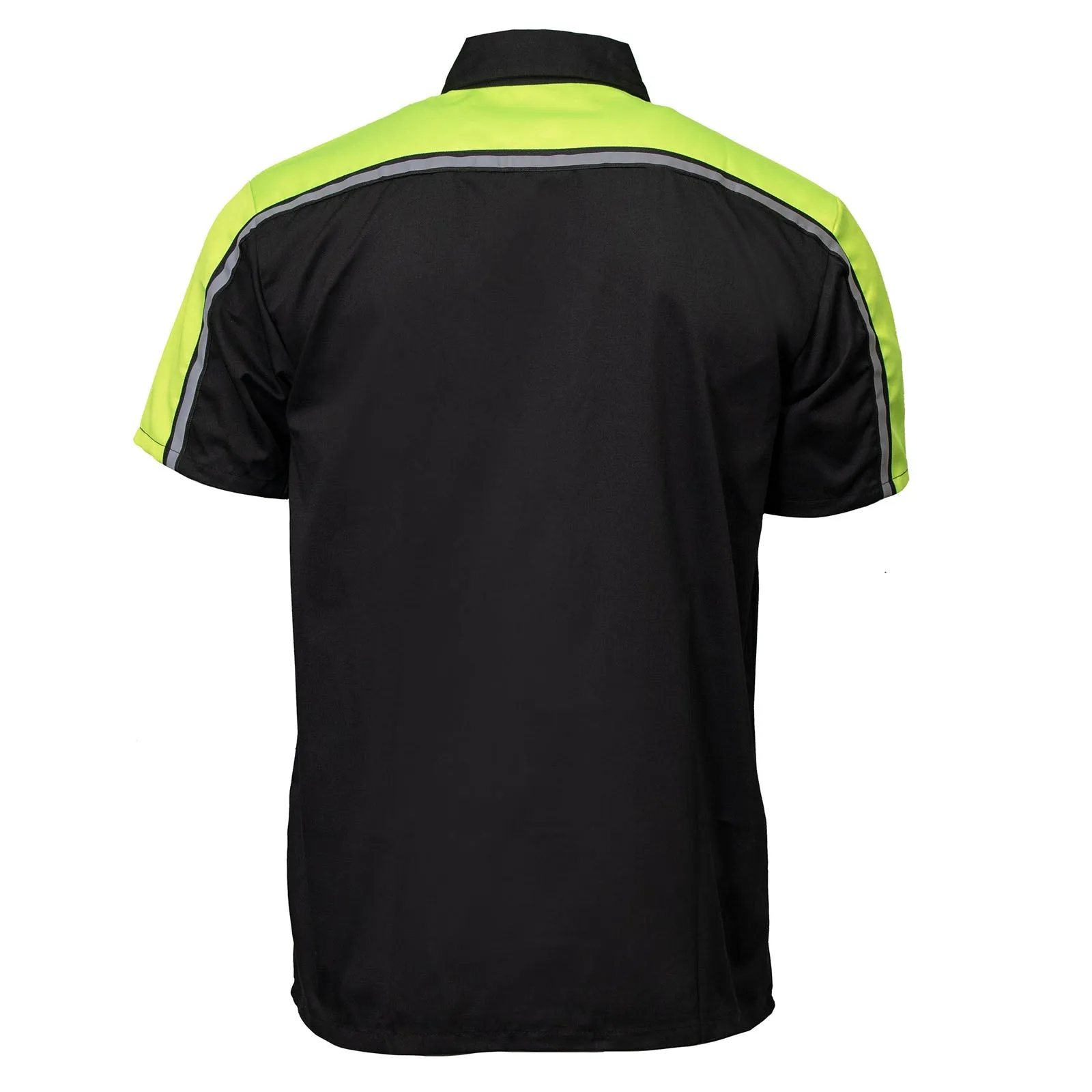 Milwaukee Motorcycle Clothing Co. MDM11604 Men's Black and Neon-Green Button Up Mechanic Shirt w/ Reflective Stripe