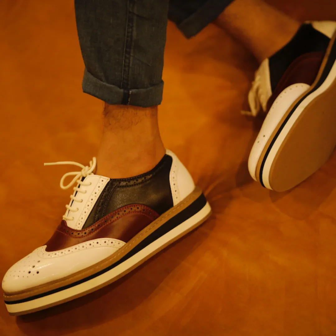 Monkstory Beverly Tricolour Brogues - White
