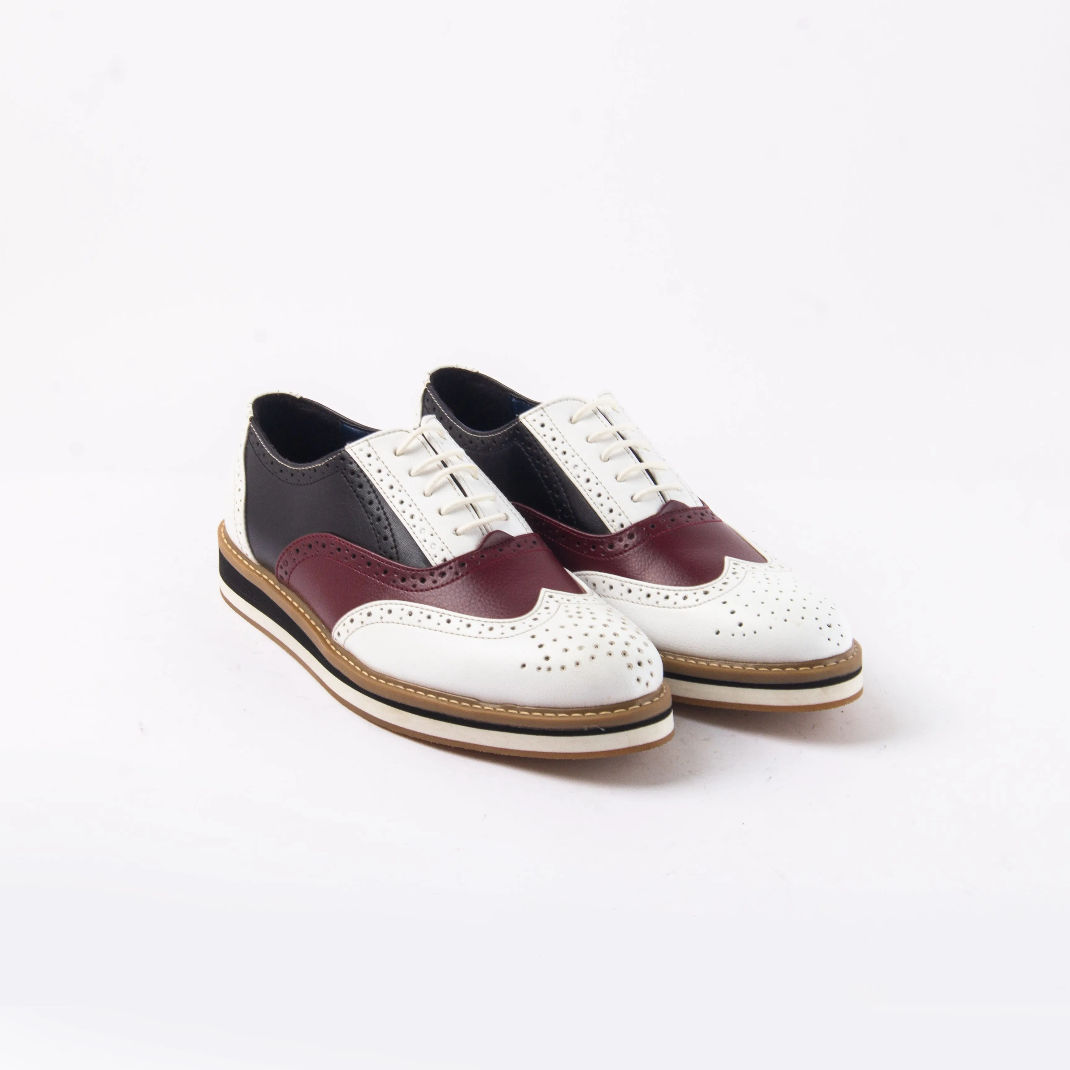 Monkstory Beverly Tricolour Brogues - White