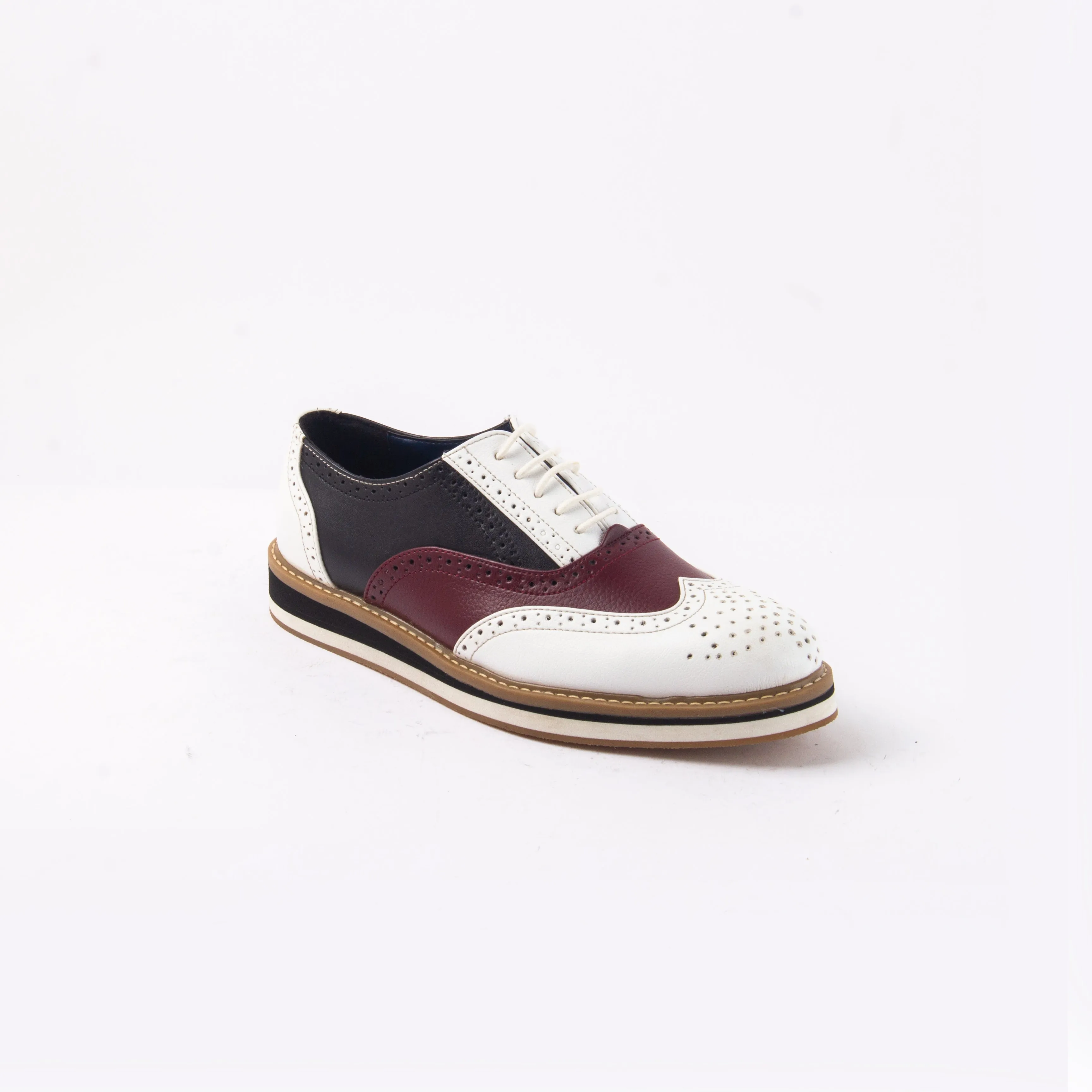 Monkstory Beverly Tricolour Brogues - White