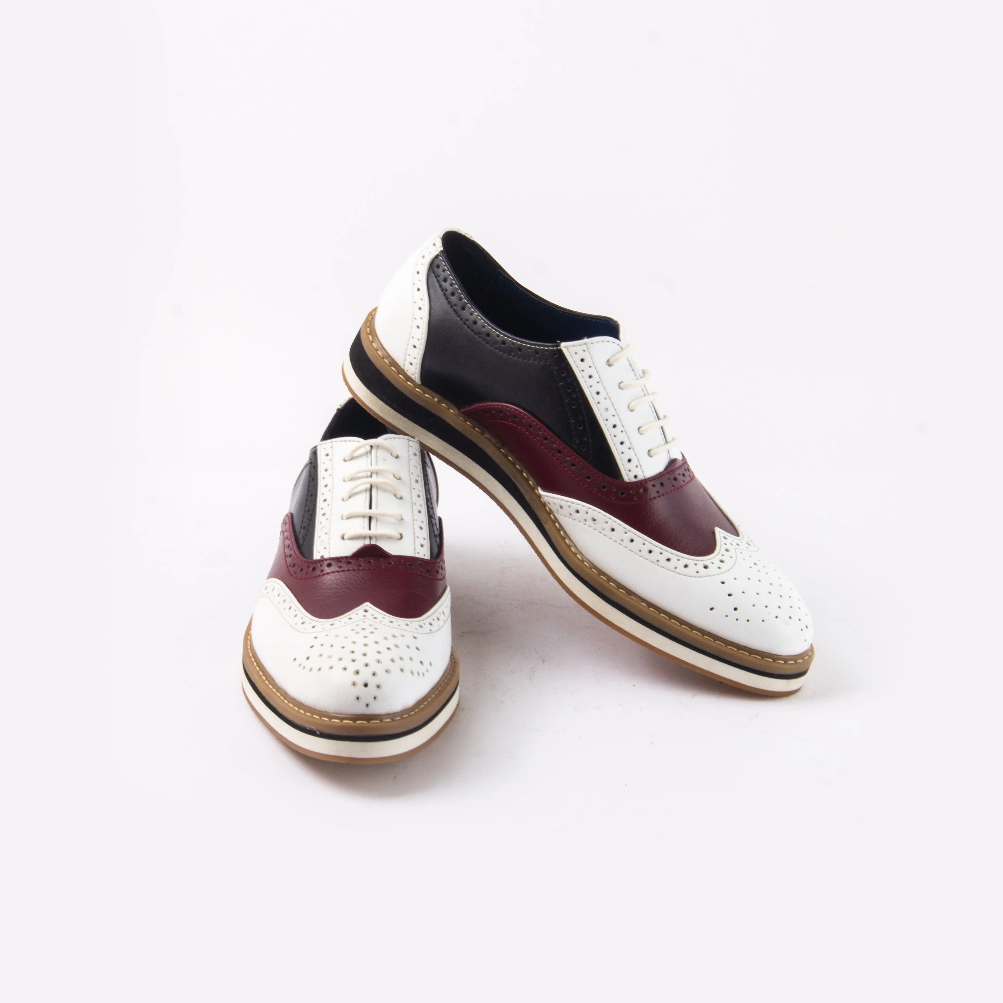 Monkstory Beverly Tricolour Brogues - White