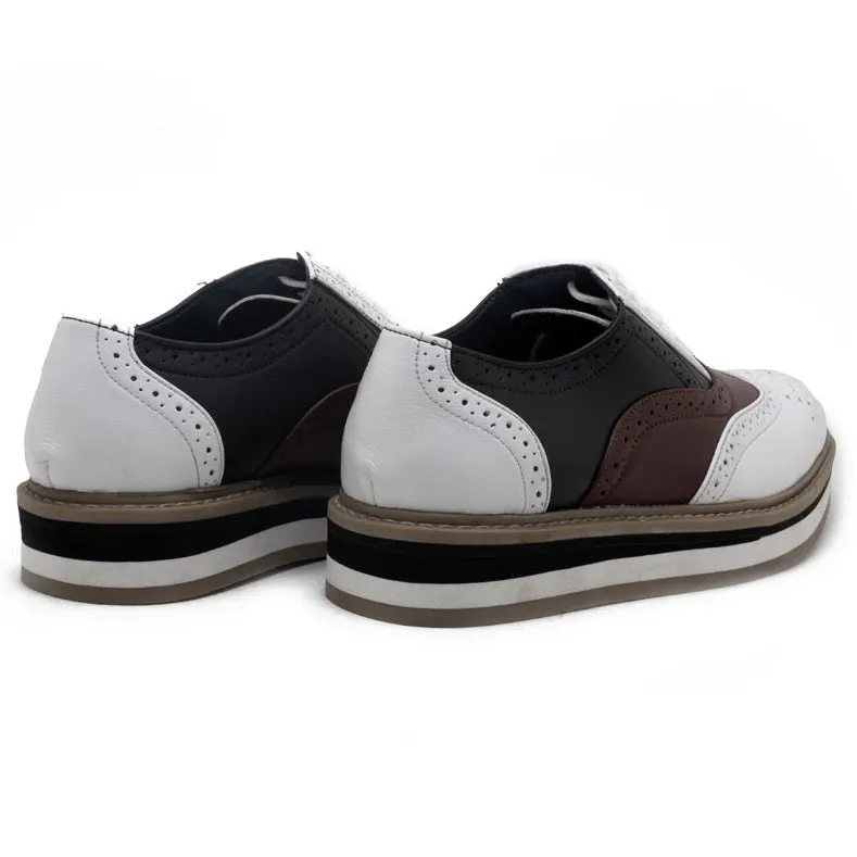 Monkstory Beverly Tricolour Brogues - White