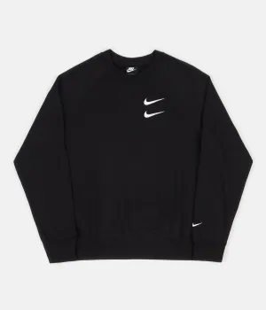 Nike Swoosh French Terry Crewneck Sweatshirt - Black / White