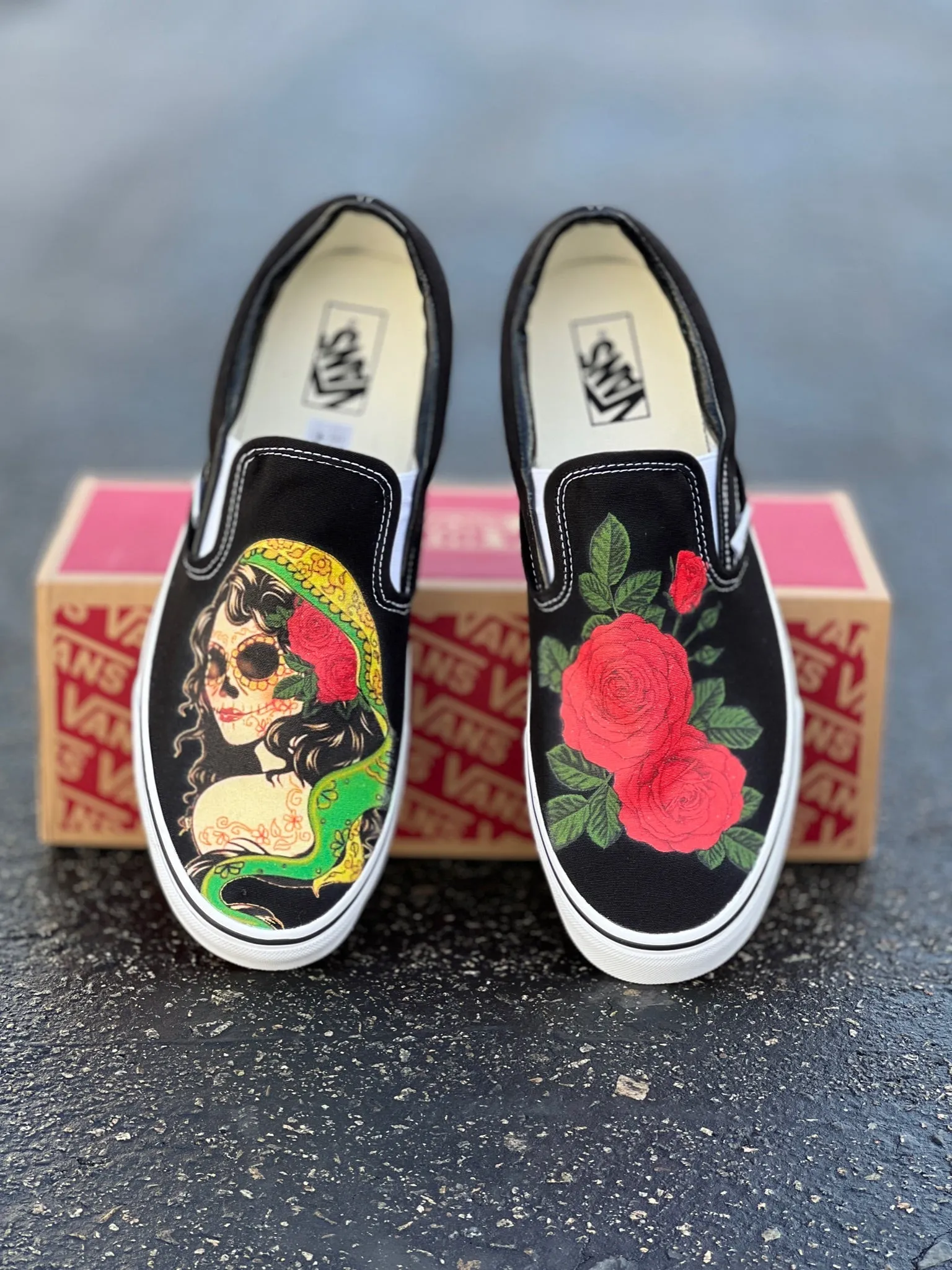 Roses Skull Woman - Custom Slip Ons