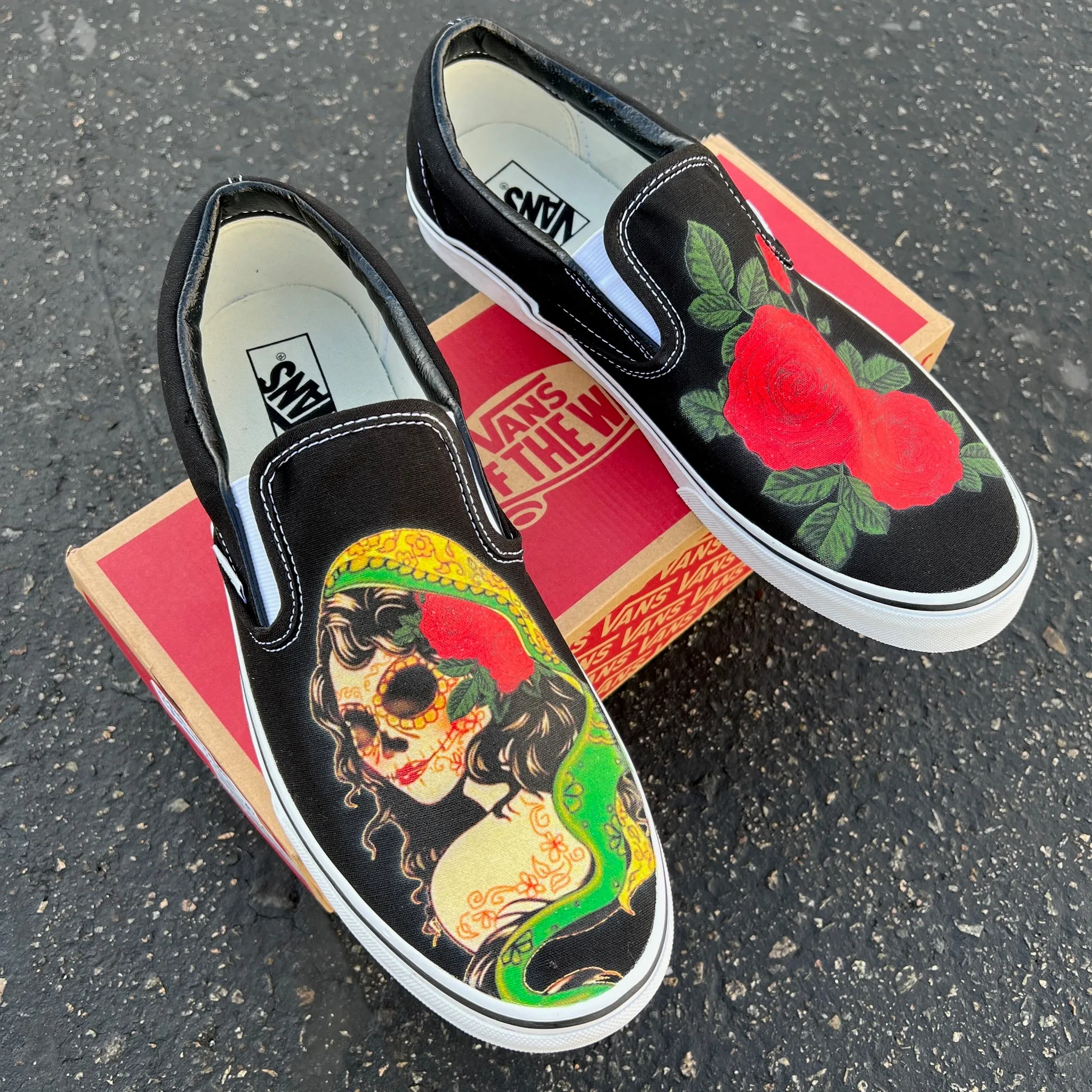 Roses Skull Woman - Custom Slip Ons