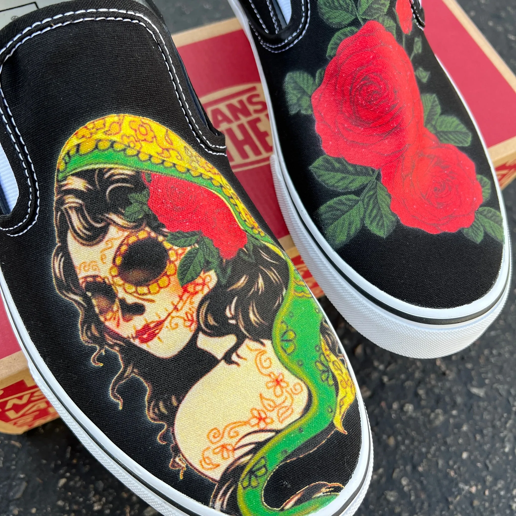 Roses Skull Woman - Custom Slip Ons