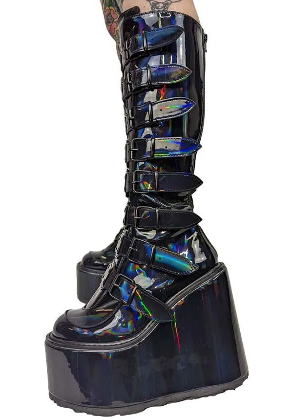 SWING-815 [Black Holographic Patent] | PLATFORM BOOTS [PREORDER]