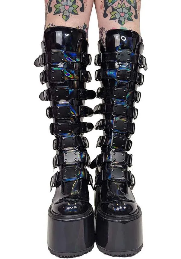 SWING-815 [Black Holographic Patent] | PLATFORM BOOTS [PREORDER]
