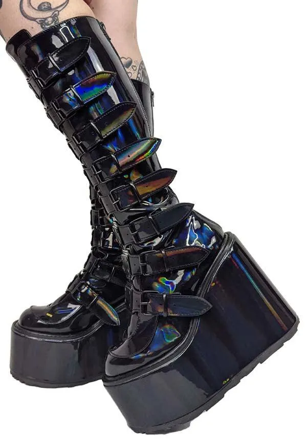 SWING-815 [Black Holographic Patent] | PLATFORM BOOTS [PREORDER]