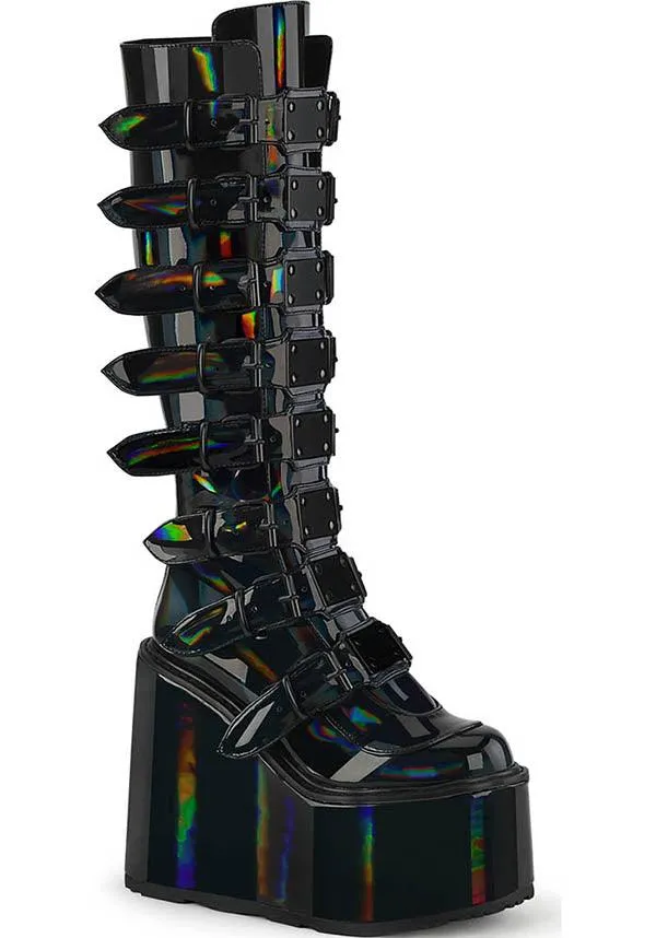 SWING-815 [Black Holographic Patent] | PLATFORM BOOTS [PREORDER]