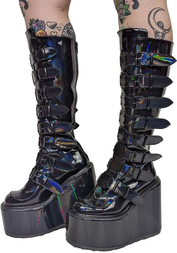 SWING-815 [Black Holographic Patent] | PLATFORM BOOTS [PREORDER]