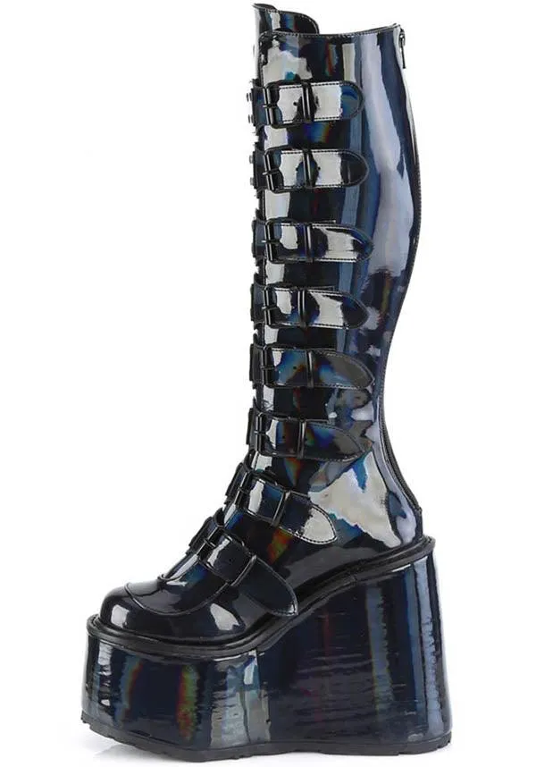 SWING-815 [Black Holographic Patent] | PLATFORM BOOTS [PREORDER]