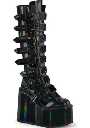 SWING-815 [Black Holographic Patent] | PLATFORM BOOTS [PREORDER]
