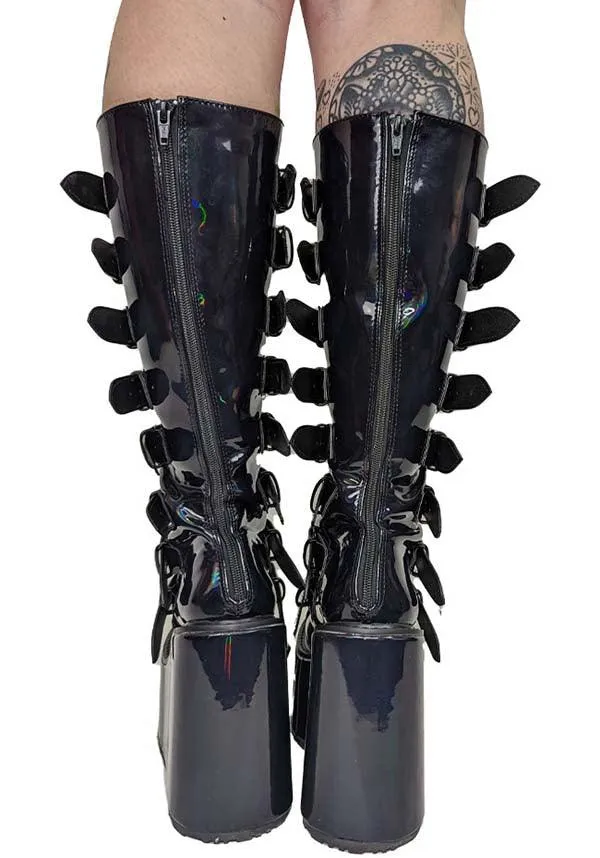 SWING-815 [Black Holographic Patent] | PLATFORM BOOTS [PREORDER]