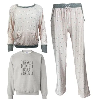 This Shirt Definitely Has Cat Hair On It Women's 3 Piece Pajama Set - In 3 Color Choices