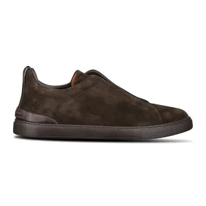 Triple Stitch Trainers Dark Brown Suede