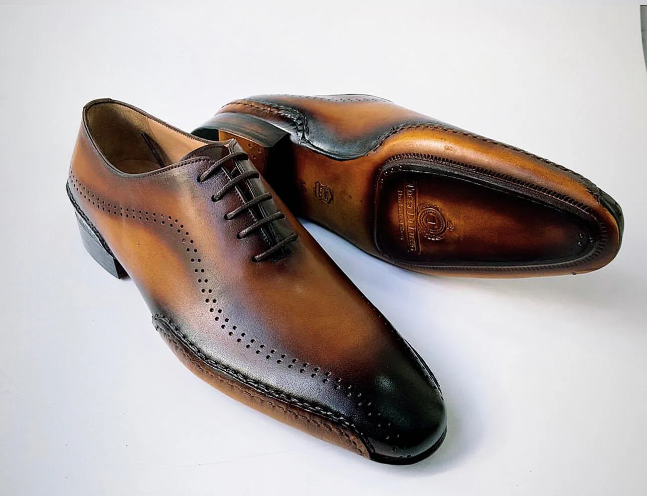 Tucci Di Lusso Mens Burnished Brown handmade Italian leather luxury lace-ups oxford dress shoes