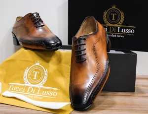 Tucci Di Lusso Mens Burnished Brown handmade Italian leather luxury lace-ups oxford dress shoes