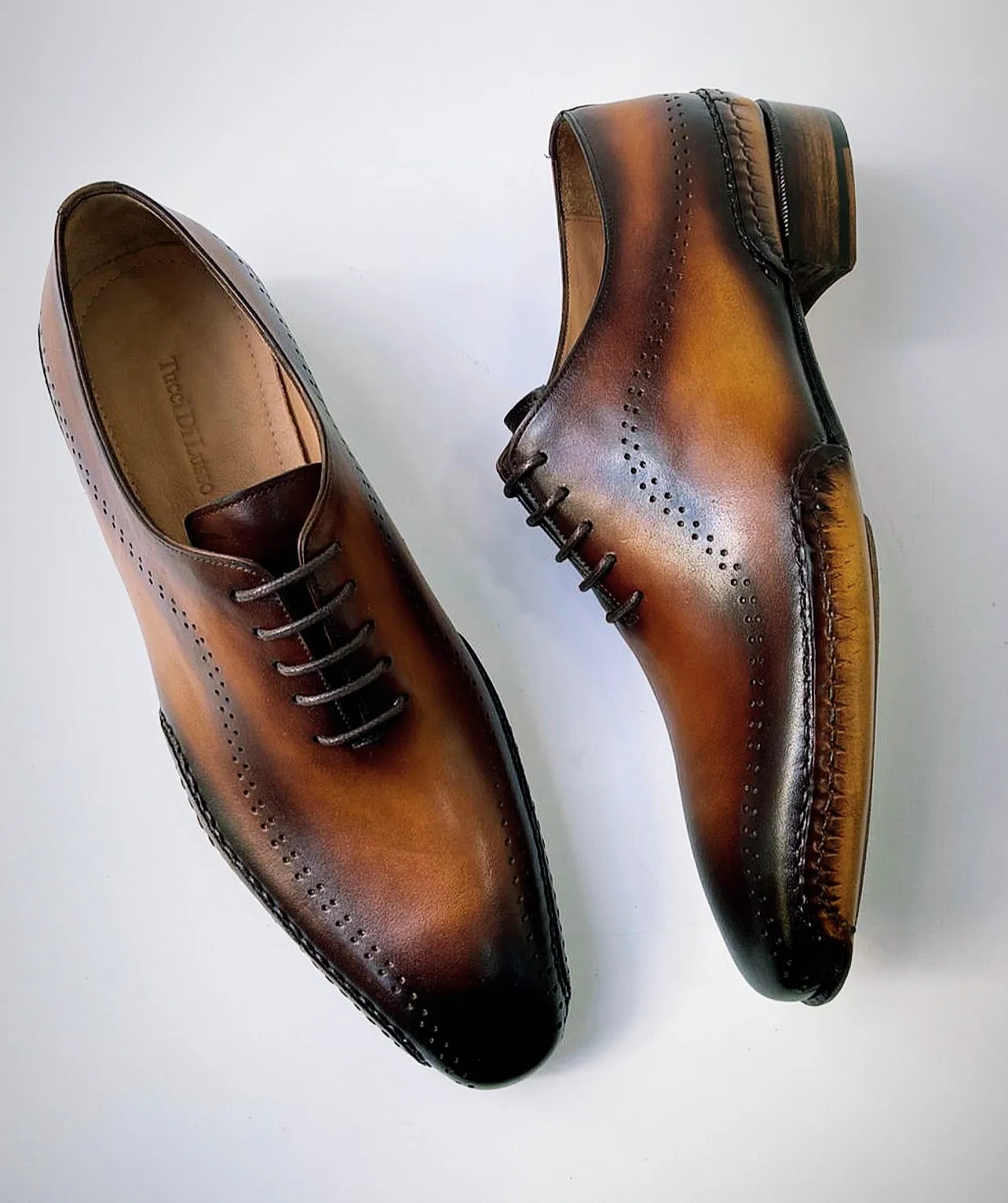 Tucci Di Lusso Mens Burnished Brown handmade Italian leather luxury lace-ups oxford dress shoes