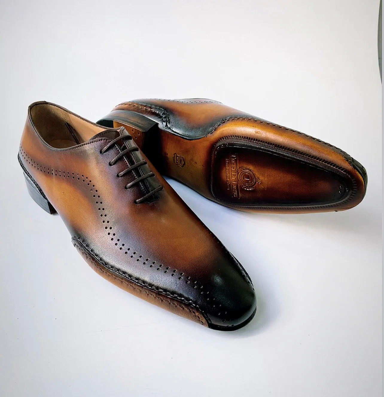 Tucci Di Lusso Mens Burnished Brown handmade Italian leather luxury lace-ups oxford dress shoes
