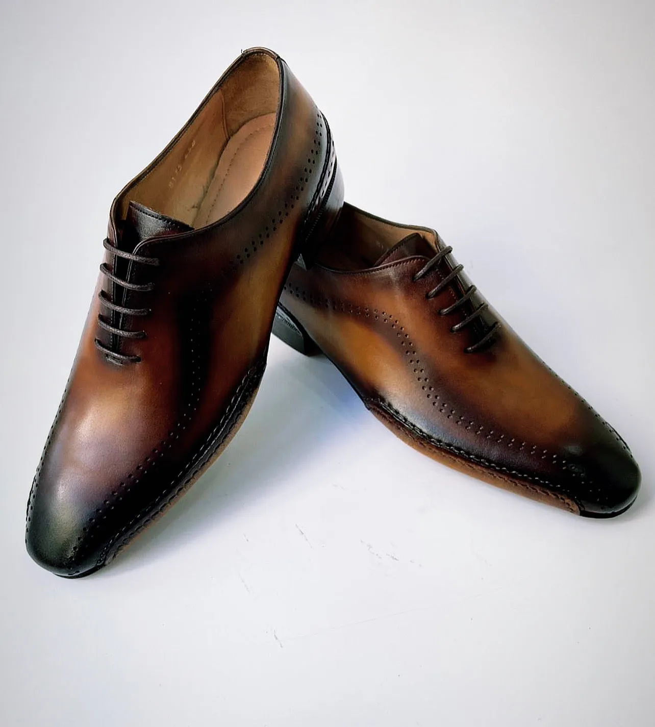 Tucci Di Lusso Mens Burnished Brown handmade Italian leather luxury lace-ups oxford dress shoes