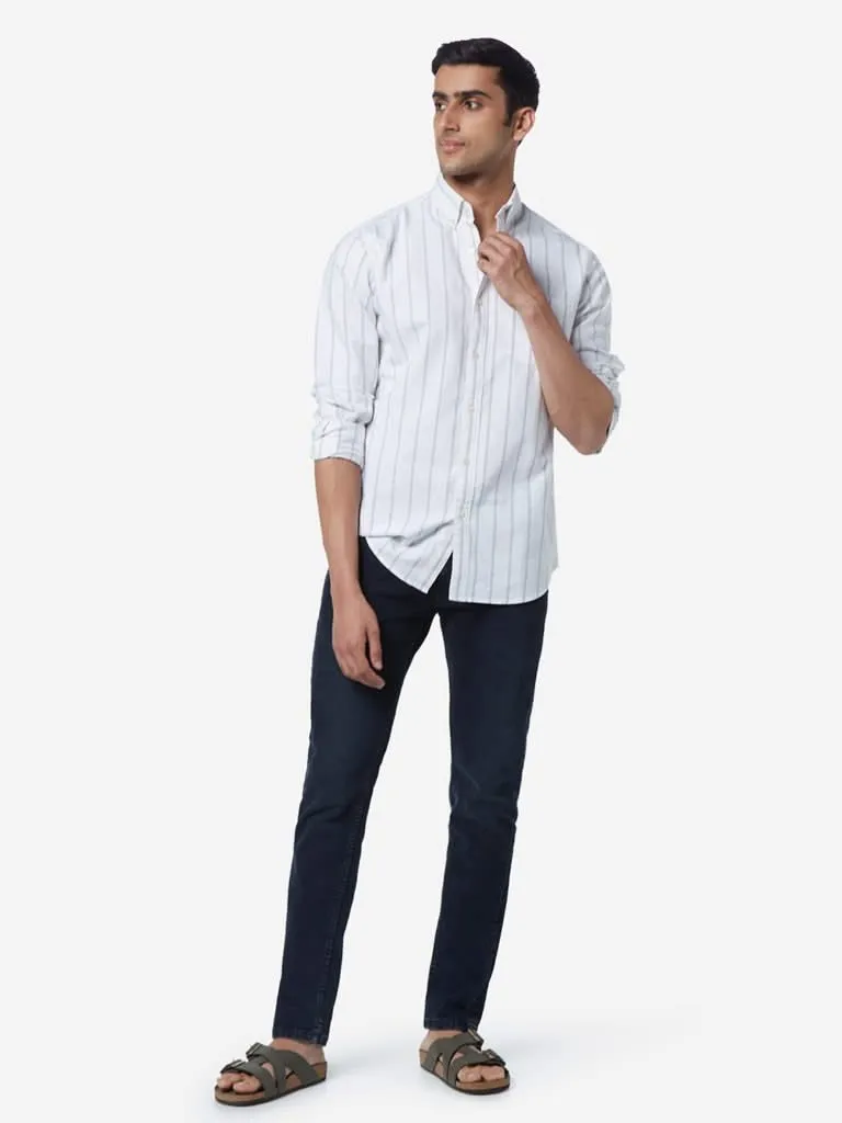 WES Casuals White Relaxed-Fit Striped Shirt
