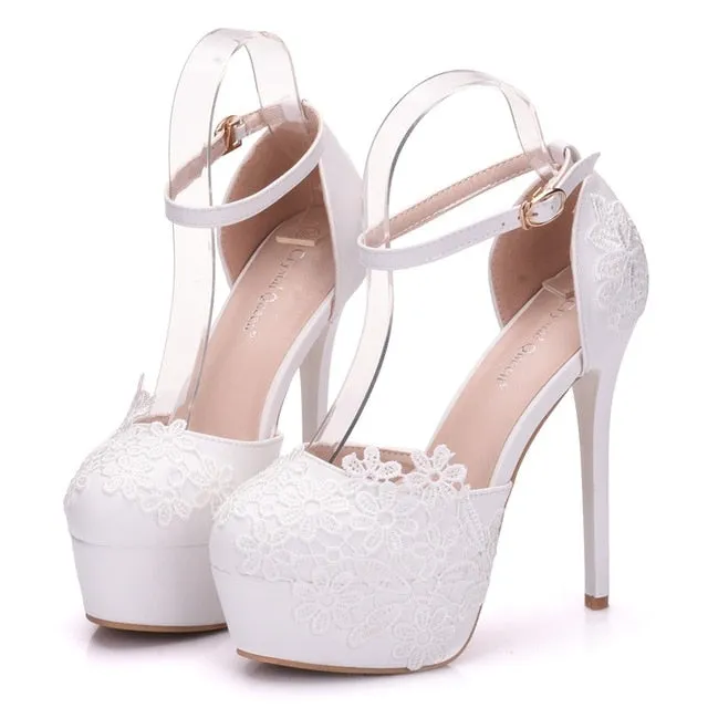 White Lace 8 Styles Bridal Pump Shoes