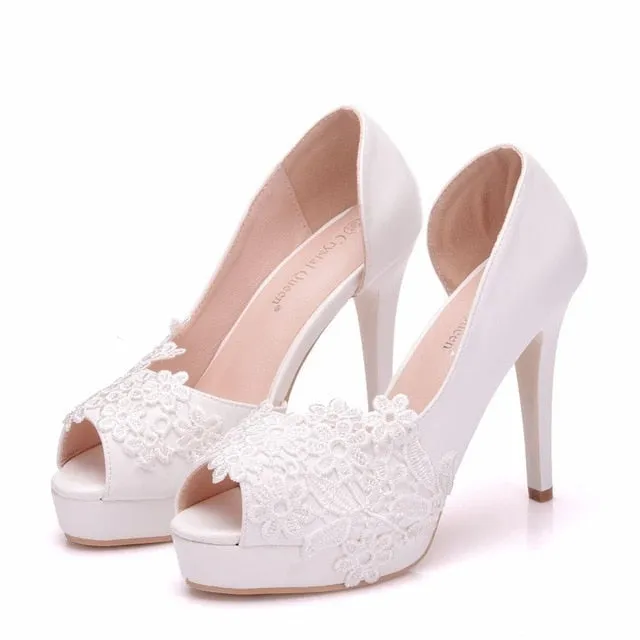 White Lace 8 Styles Bridal Pump Shoes