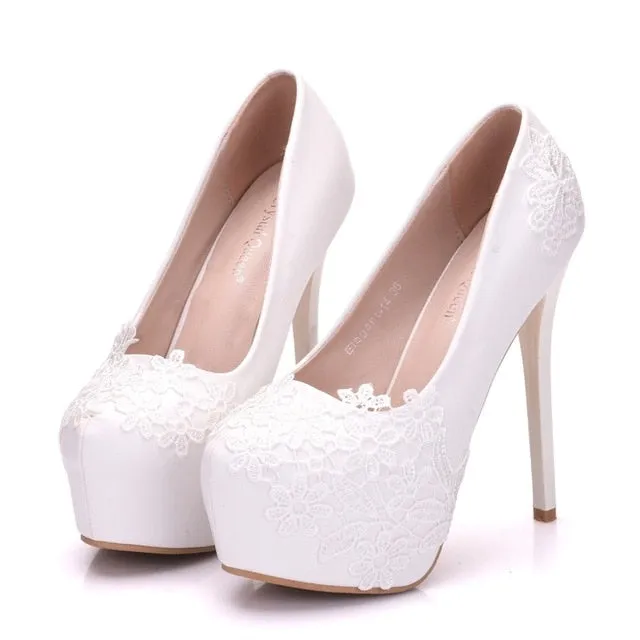 White Lace 8 Styles Bridal Pump Shoes