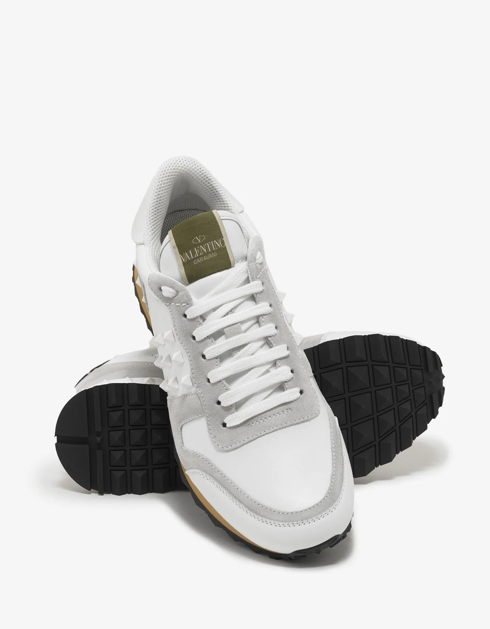 White Leather Rockstud Trainers