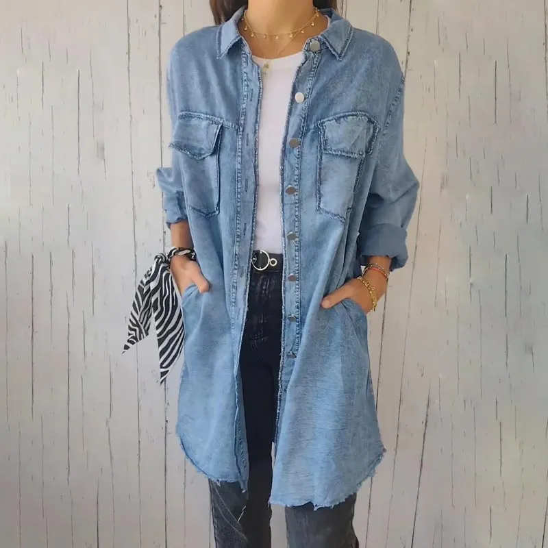 Women’s Faux Denim Comfortable Lapel Coat Shirt