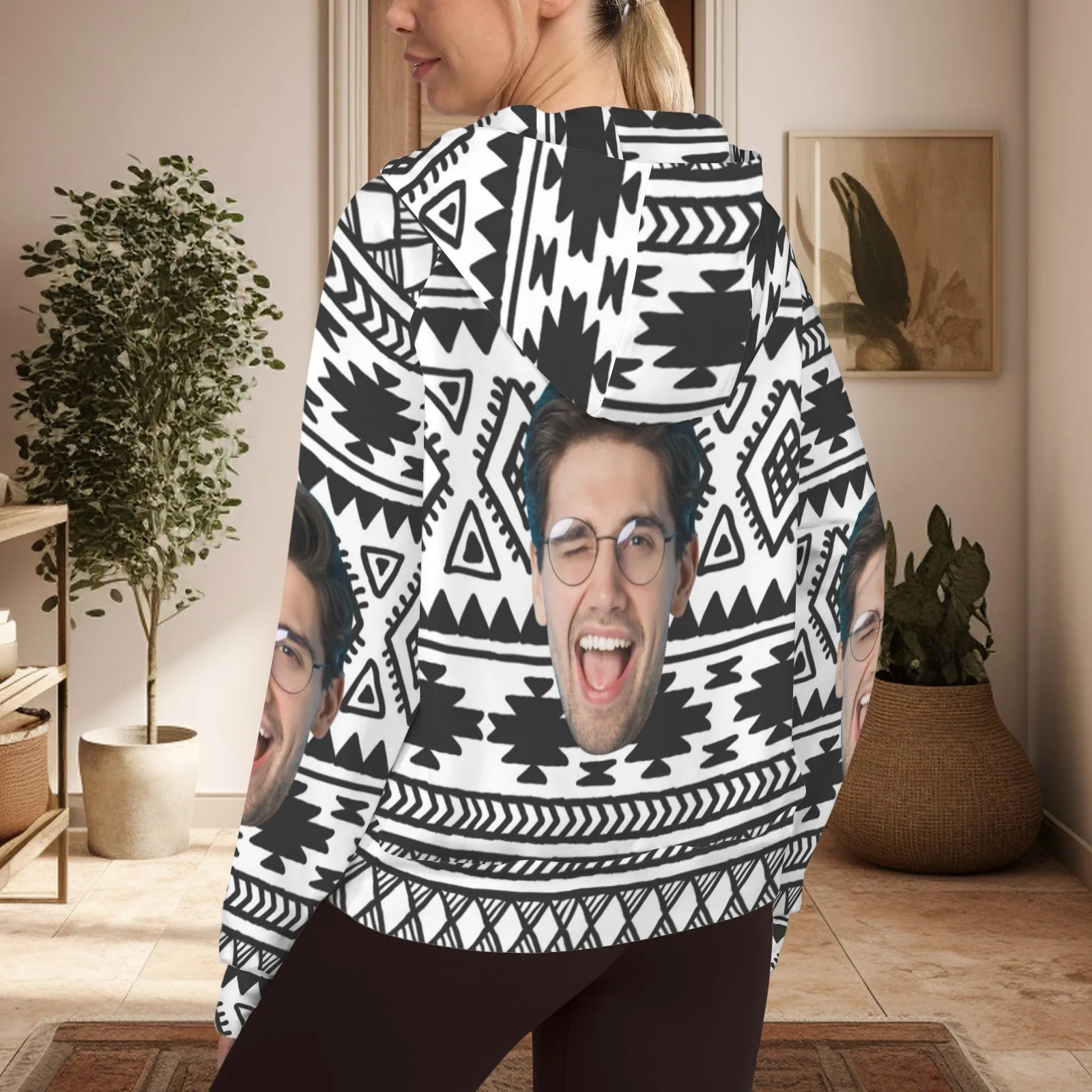 Women's Half Zip Cropped Hoodies Custom Face Bohemian Fleece Athletic Pullover Hoodies with Pockets Thumb Hole
