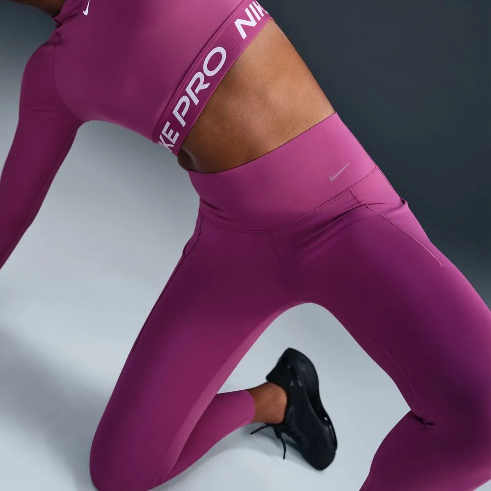 Womens Medium-Support High-Waisted 7/8 Leggings with Pockets - Hot Fuchsia/Black