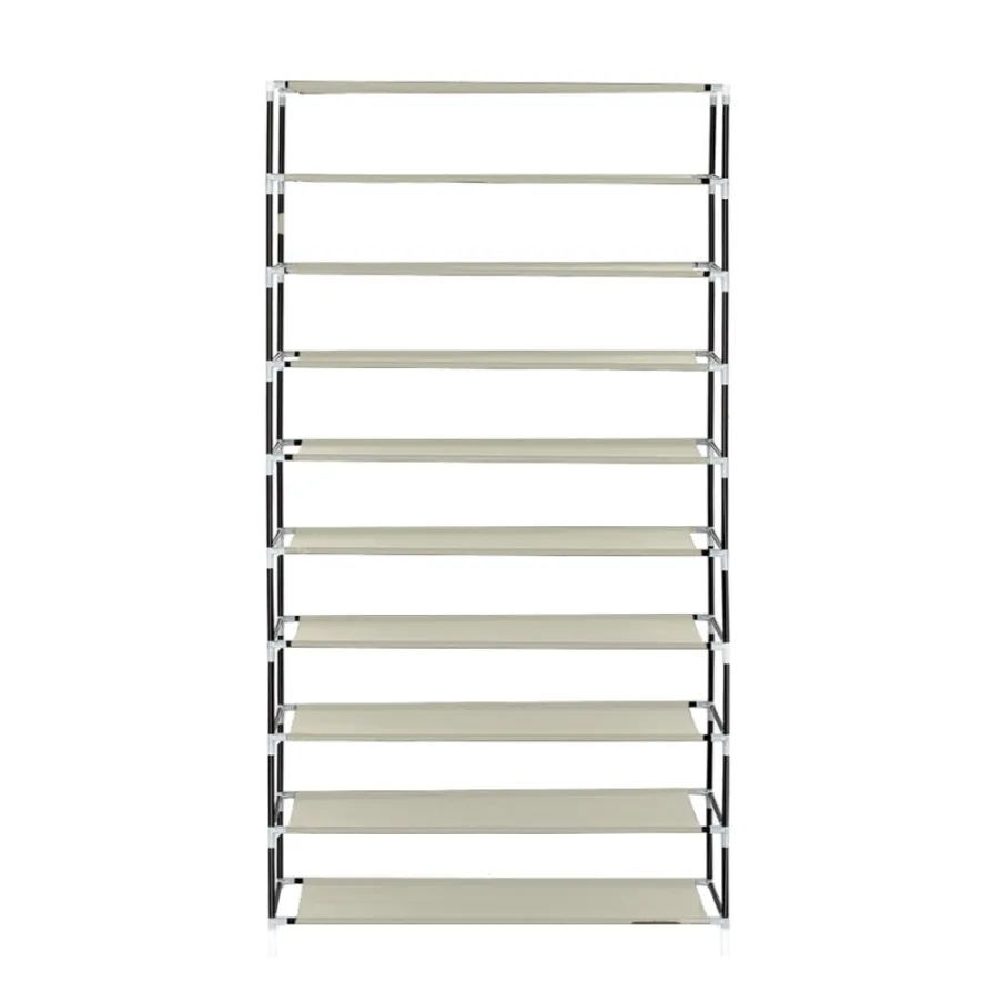 ZUN 10 Tiers Shoe Rack with Dustproof Cover Closet Shoe Storage Cabinet Organizer Beige 94352384