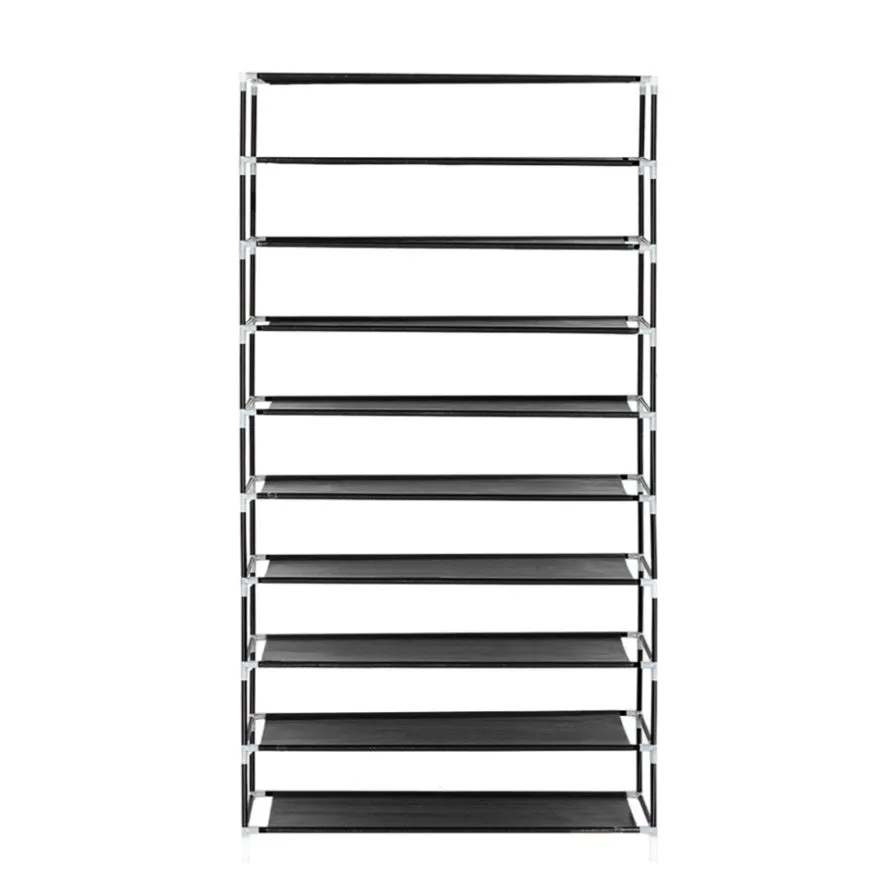 ZUN 10 Tiers Shoe Rack with Dustproof Cover Closet Shoe Storage Cabinet Organizer Black 93222617