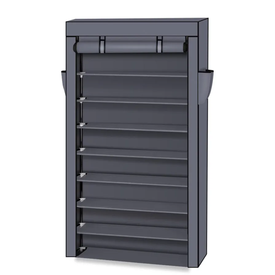 ZUN 10 Tiers Shoe Rack with Dustproof Cover Closet Shoe Storage Cabinet Organizer Gray 71707810